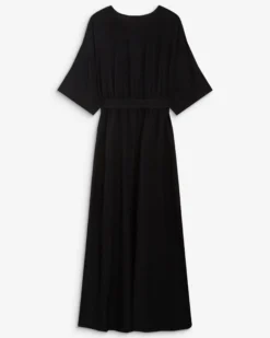 Robe longue évasée col V croisé noir Amelia