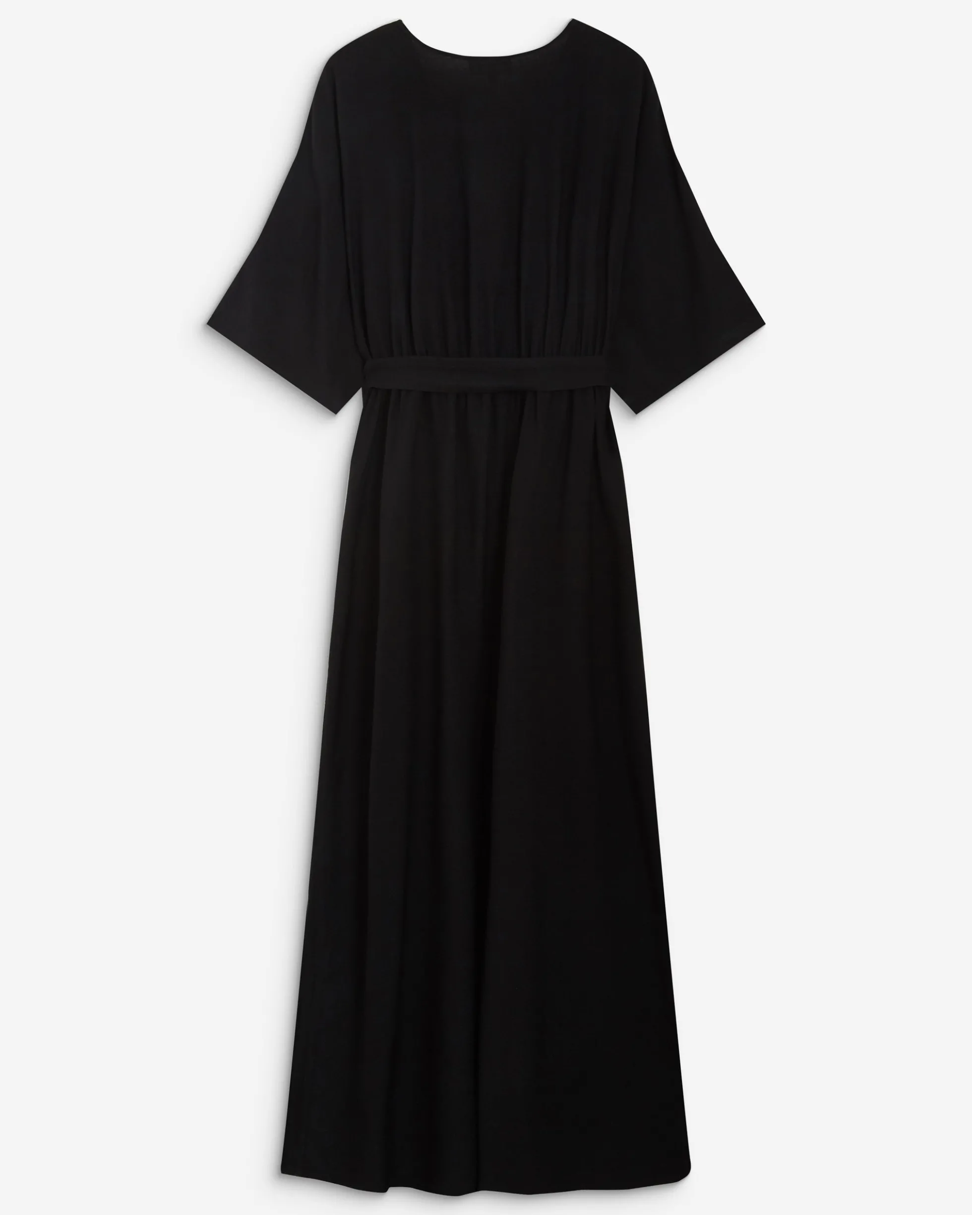 Robe longue évasée col V croisé noir Amelia