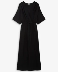 Robe longue évasée col V croisé noir Amelia