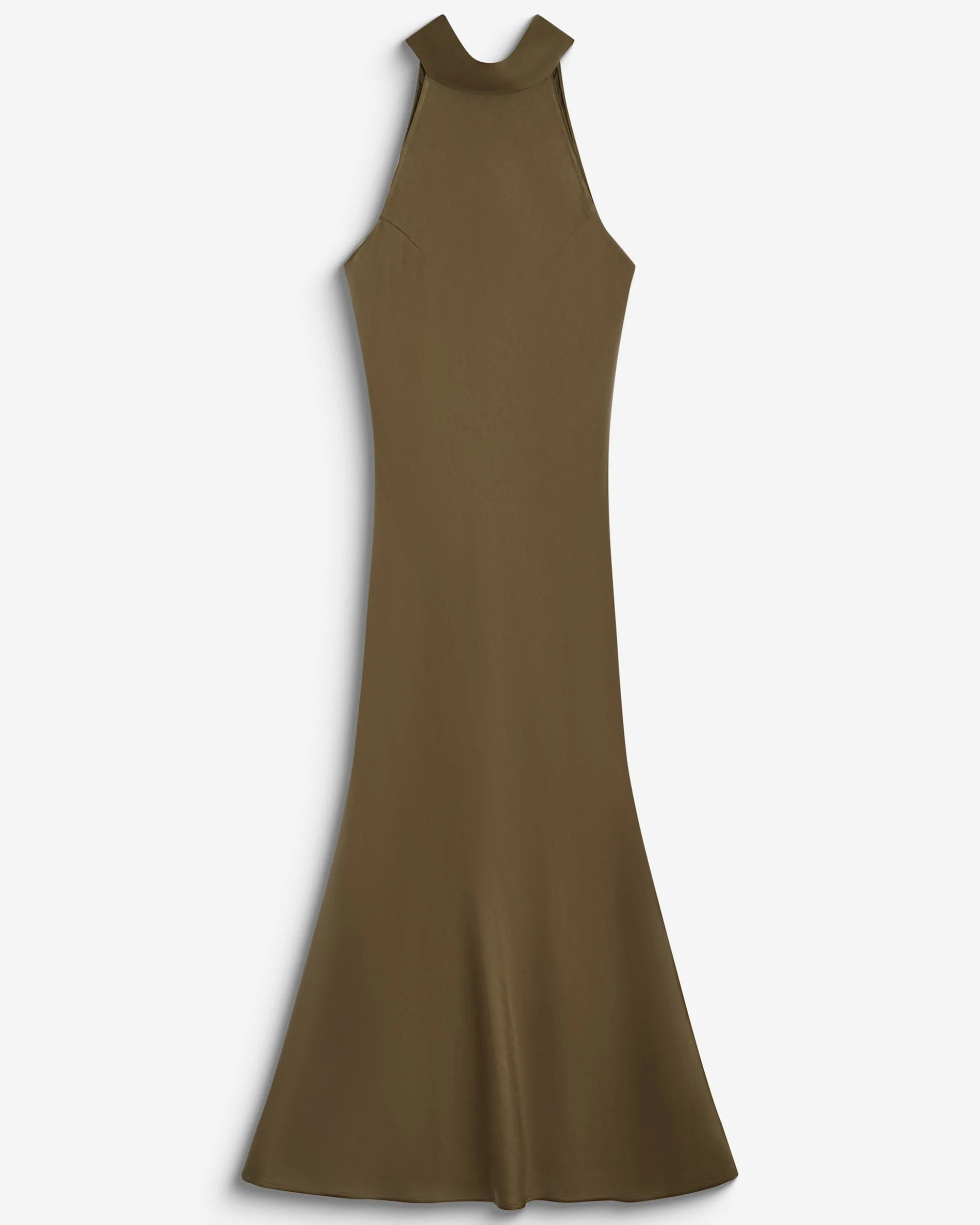 Robe longue évasée en satin sans manches olive Bella