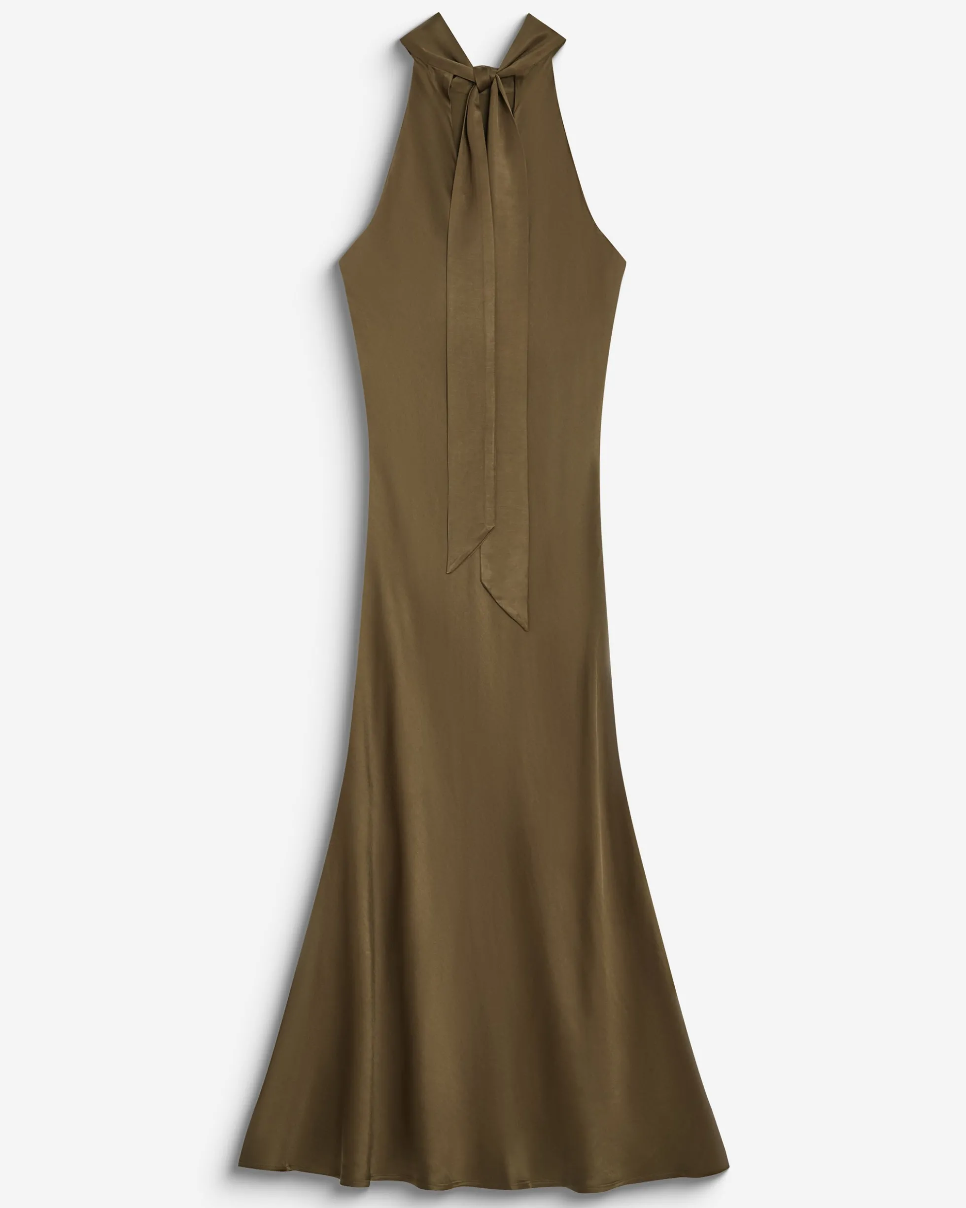 Robe longue évasée en satin sans manches olive Bella