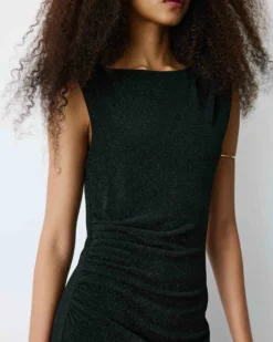 Robe mi-longue cintrée en jersey lurex noir Brigitte