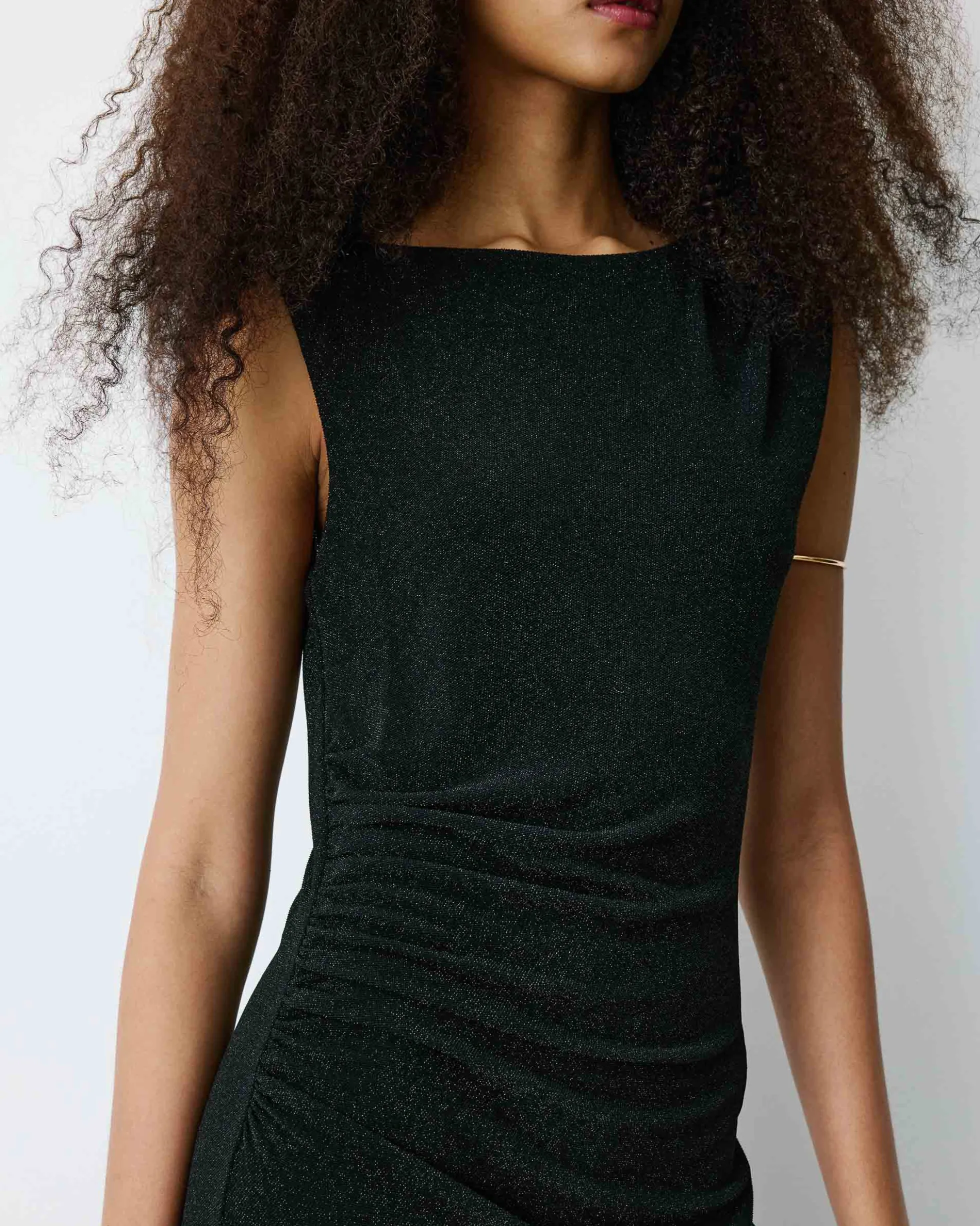 Robe mi-longue cintrée en jersey lurex noir Brigitte