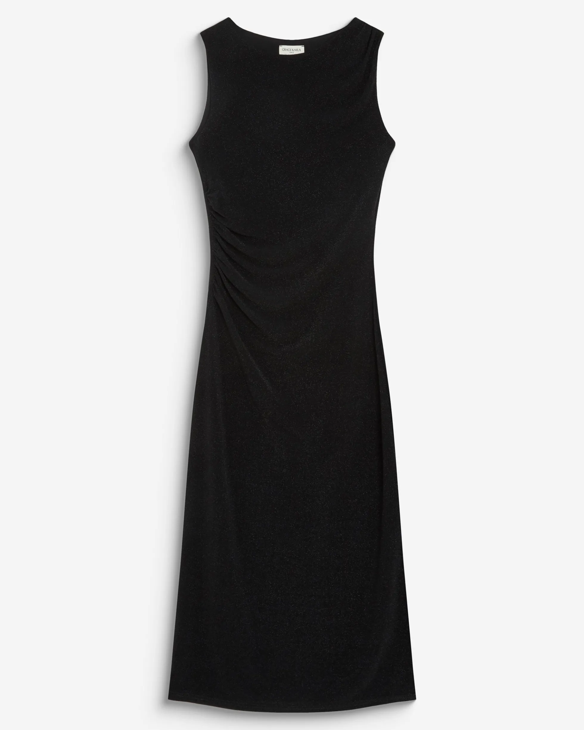 Robe mi-longue cintrée en jersey lurex noir Brigitte