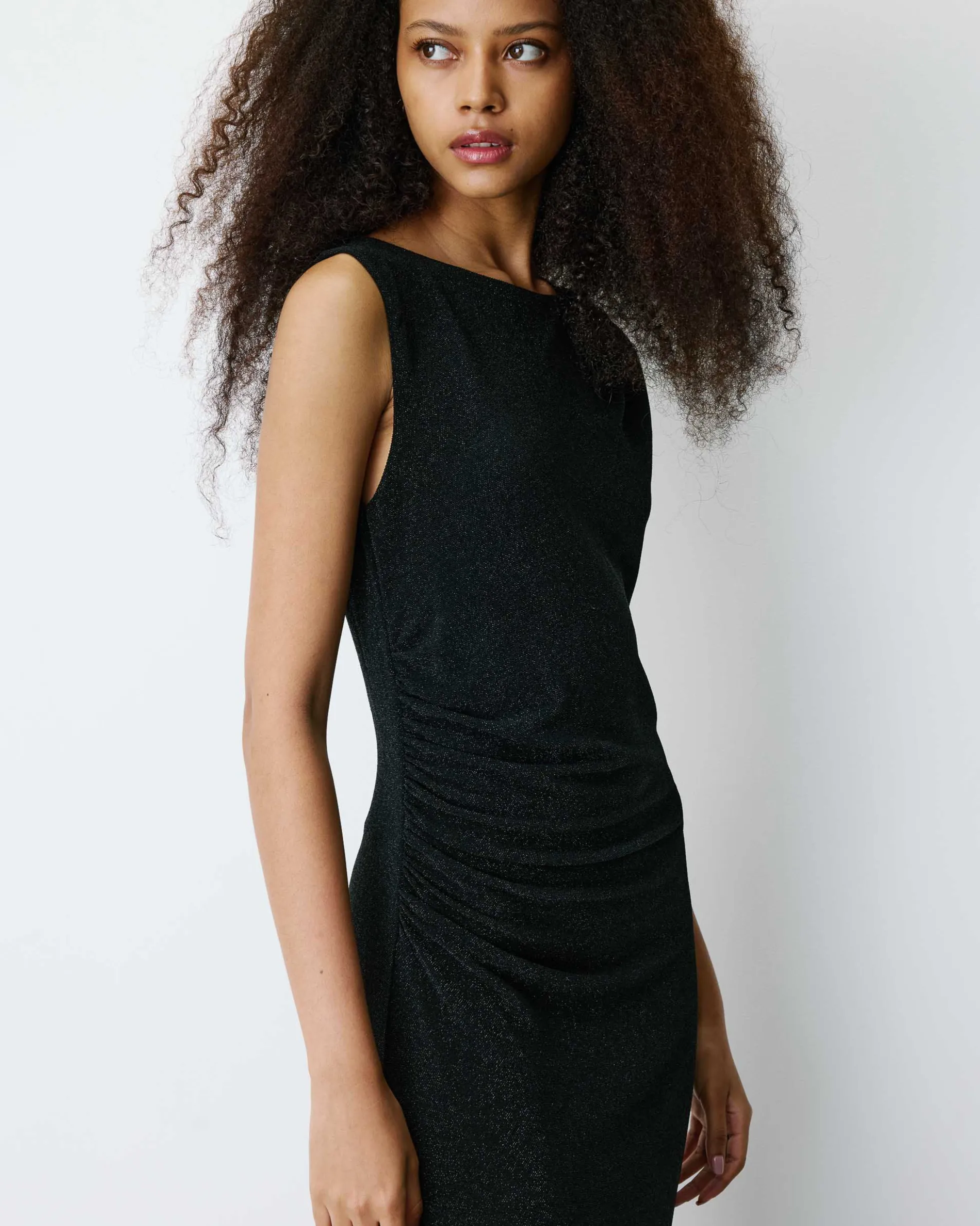 Robe mi-longue cintrée en jersey lurex noir Brigitte