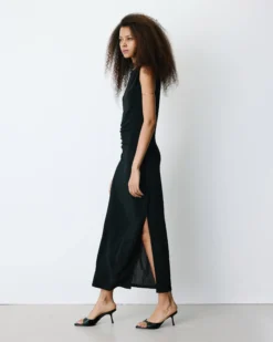 Robe mi-longue cintrée en jersey lurex noir Brigitte