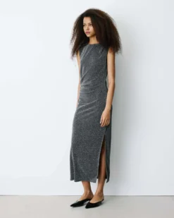 Robe mi-longue cintrée en jersey lurex silver Brigitte