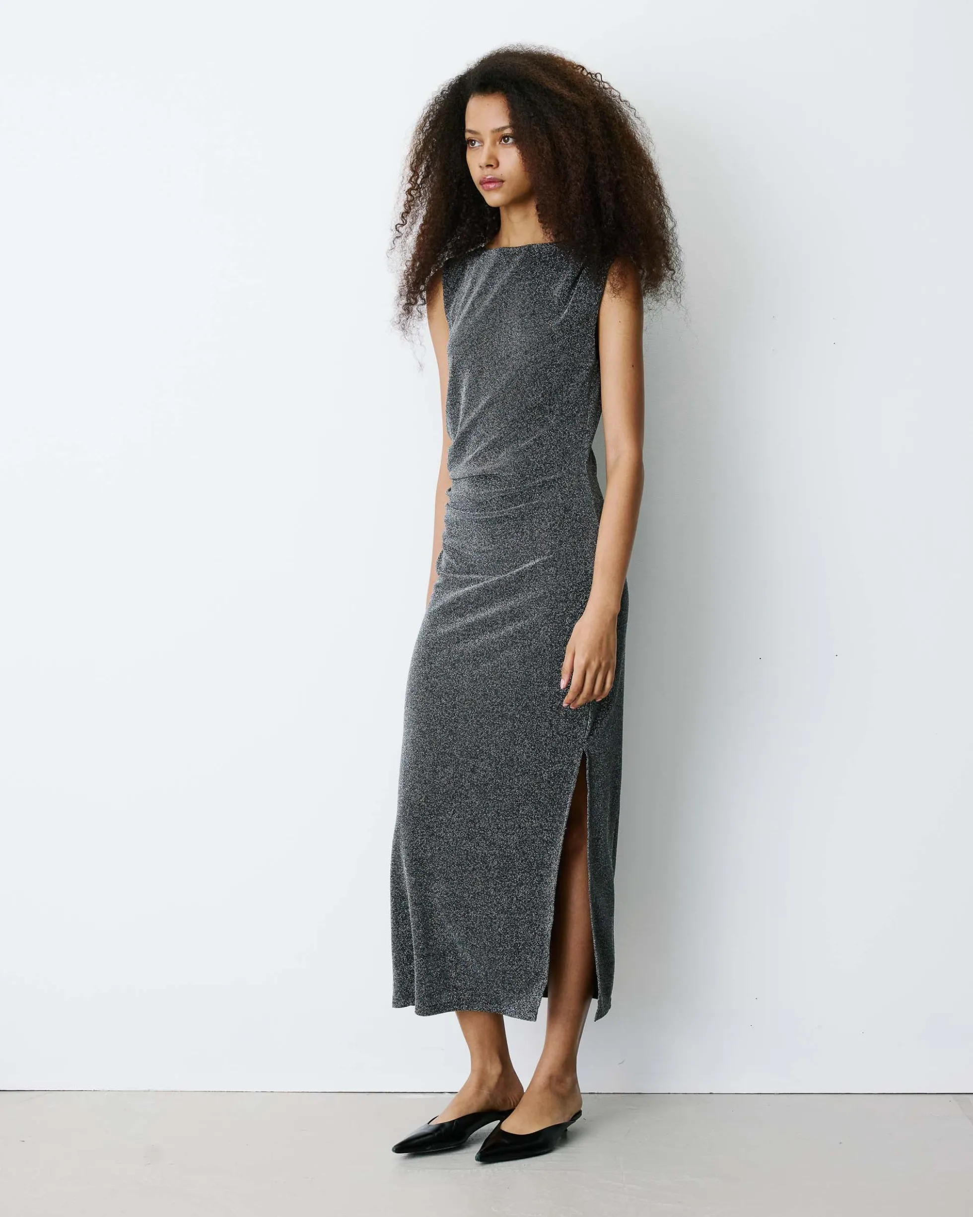 Robe mi-longue cintrée en jersey lurex silver Brigitte