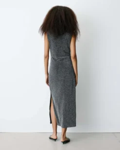 Robe mi-longue cintrée en jersey lurex silver Brigitte