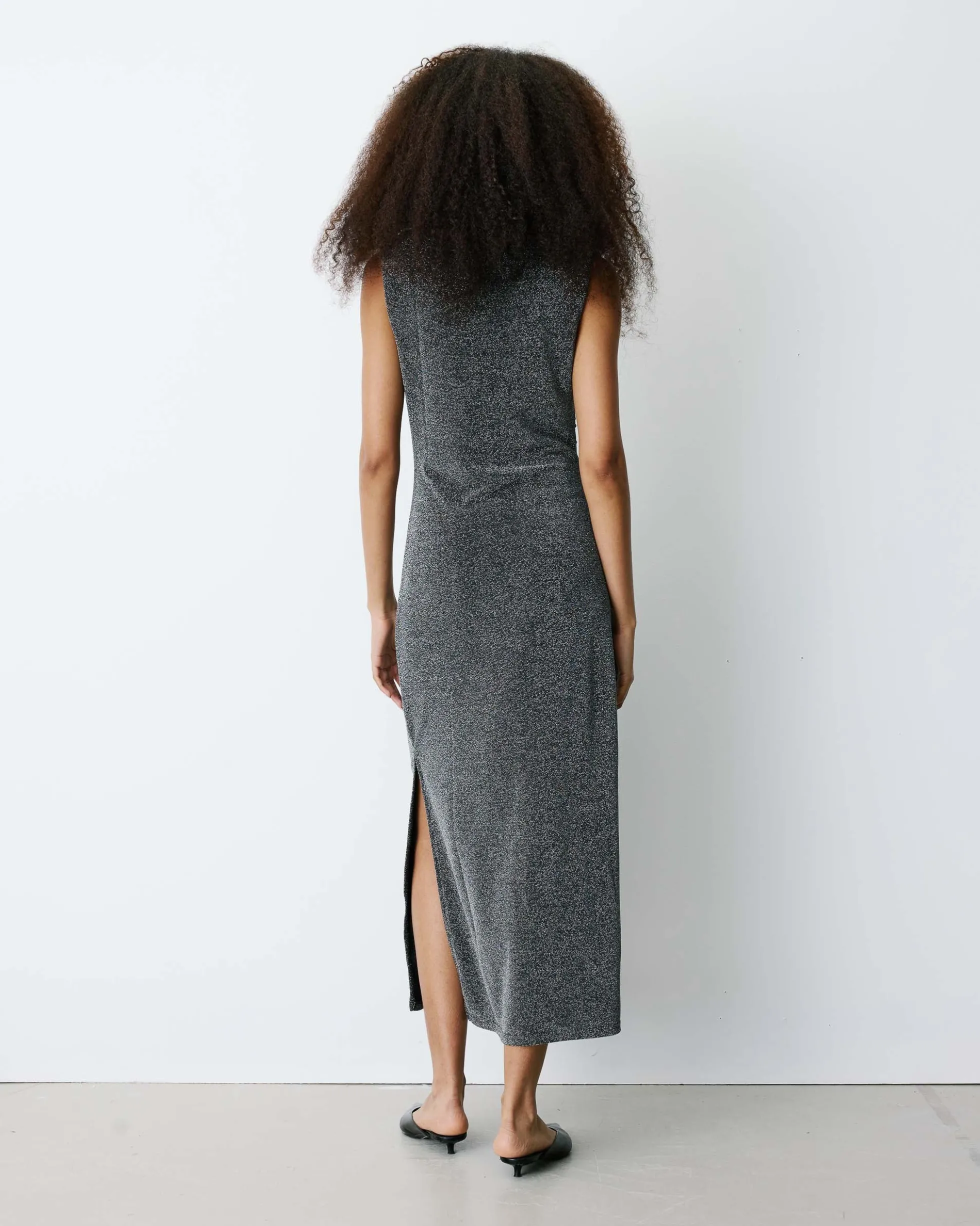 Robe mi-longue cintrée en jersey lurex silver Brigitte