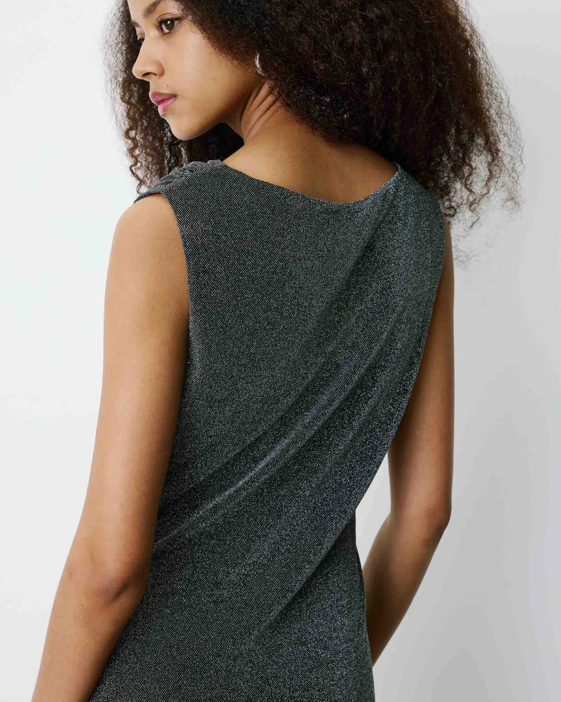 Robe mi-longue cintrée en jersey lurex silver Brigitte