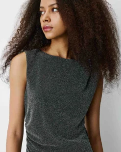 Robe mi-longue cintrée en jersey lurex silver Brigitte