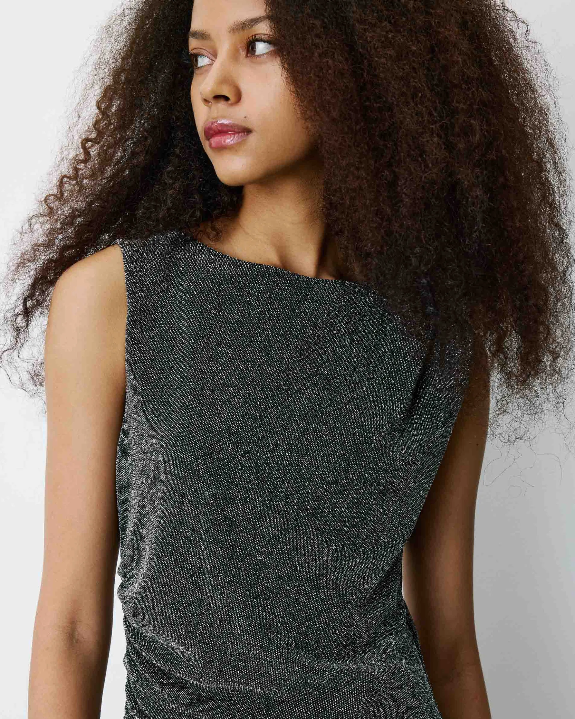 Robe mi-longue cintrée en jersey lurex silver Brigitte