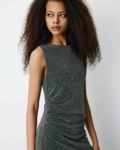 Robe mi-longue cintrée en jersey lurex silver Brigitte