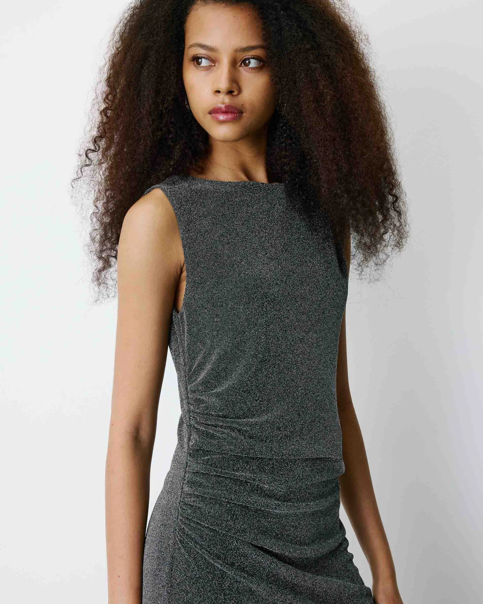 Robe mi-longue cintrée en jersey lurex silver Brigitte