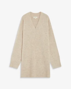 Robe pull courte oversize col V beige Airina