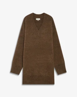 Robe pull courte oversize col V chocolat Airina