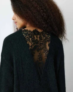 Robe pull droite dos en dentelle noir Beckham