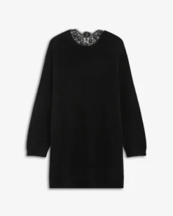 Robe pull droite dos en dentelle noir Beckham