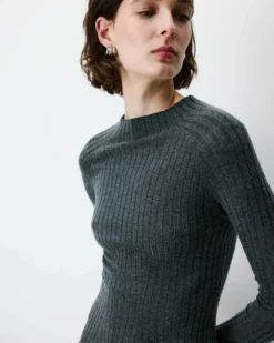Robe pull longue col montant anthracite Alexandra