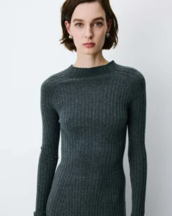 Robe pull longue col montant anthracite Alexandra