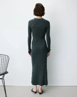 Robe pull longue col montant anthracite Alexandra