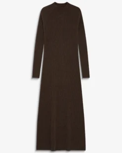 Robe pull longue col montant chocolat Alexandra