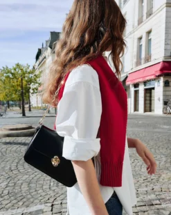 Sac bandoulière en cuir de vachette noir Le jules
