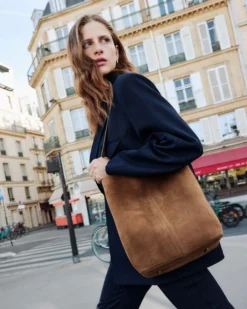Sac seau en cuir de vachette camel Le come