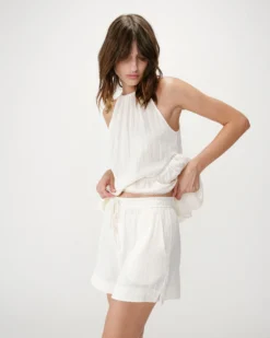Short large taille haute en gaze de coton ecru Wasabi