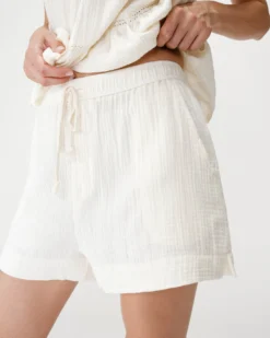 Short large taille haute en gaze de coton ecru Wasabi