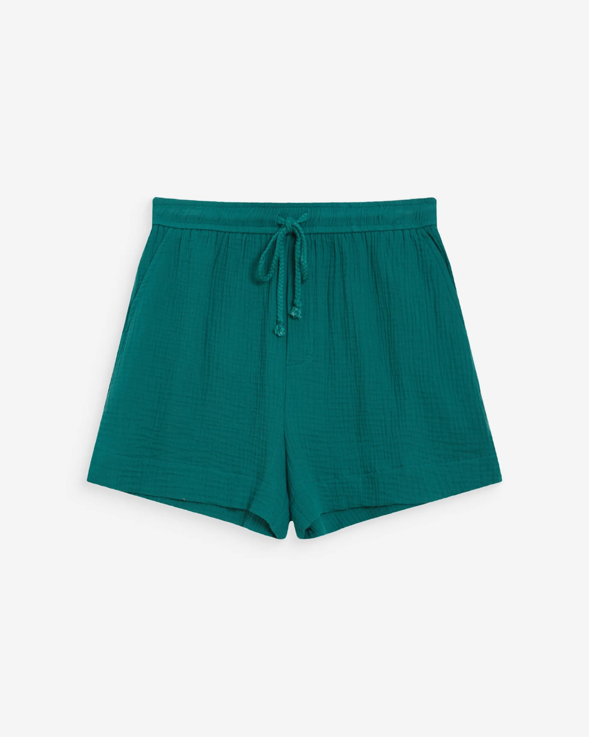 Short large taille haute en gaze de coton emeraude Wasabi