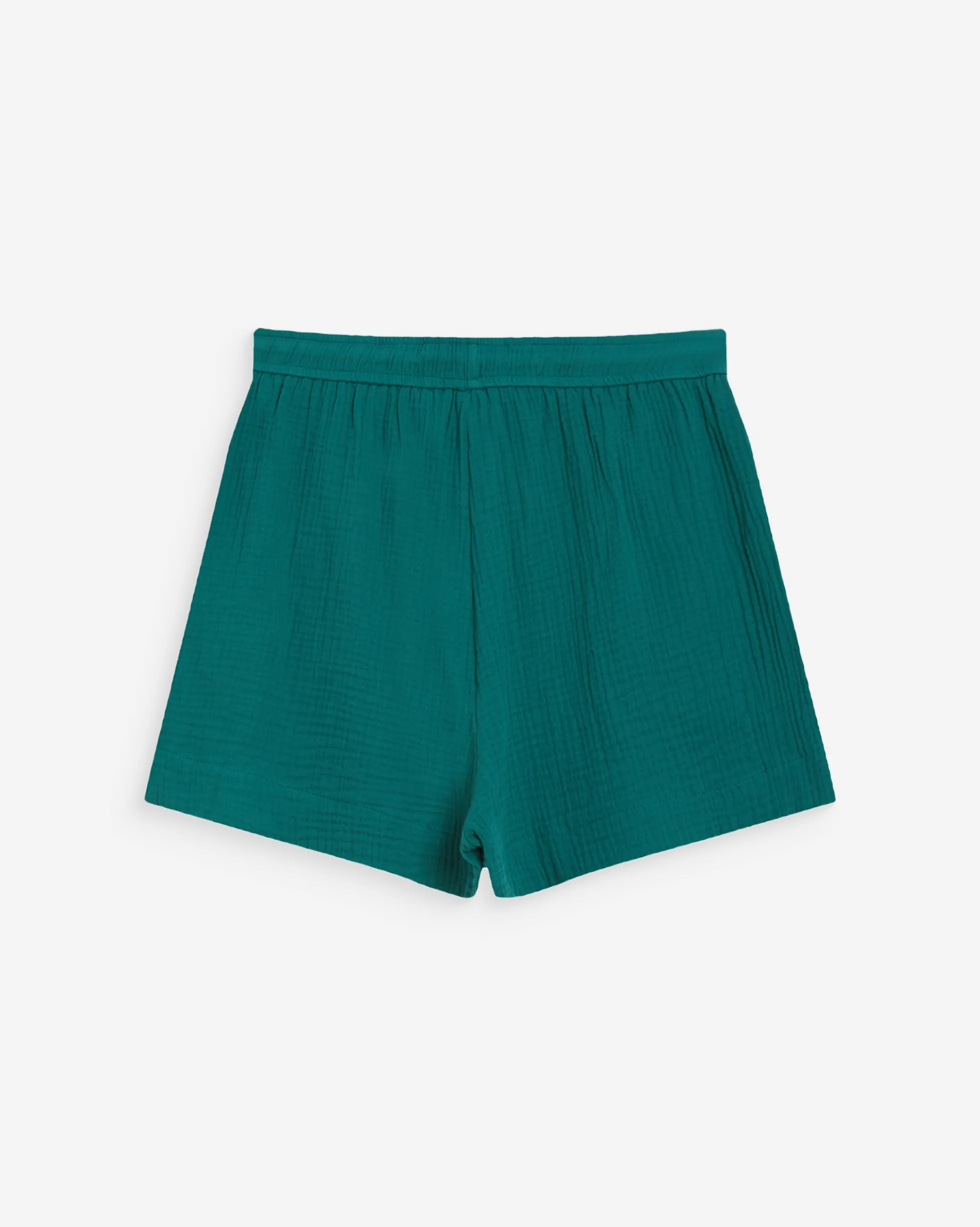 Short large taille haute en gaze de coton emeraude Wasabi