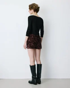 Short à sequins droit doublé chocolat Bowie