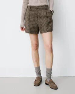 Short tailleur pied-de-poule taille haute coffee Arsenio