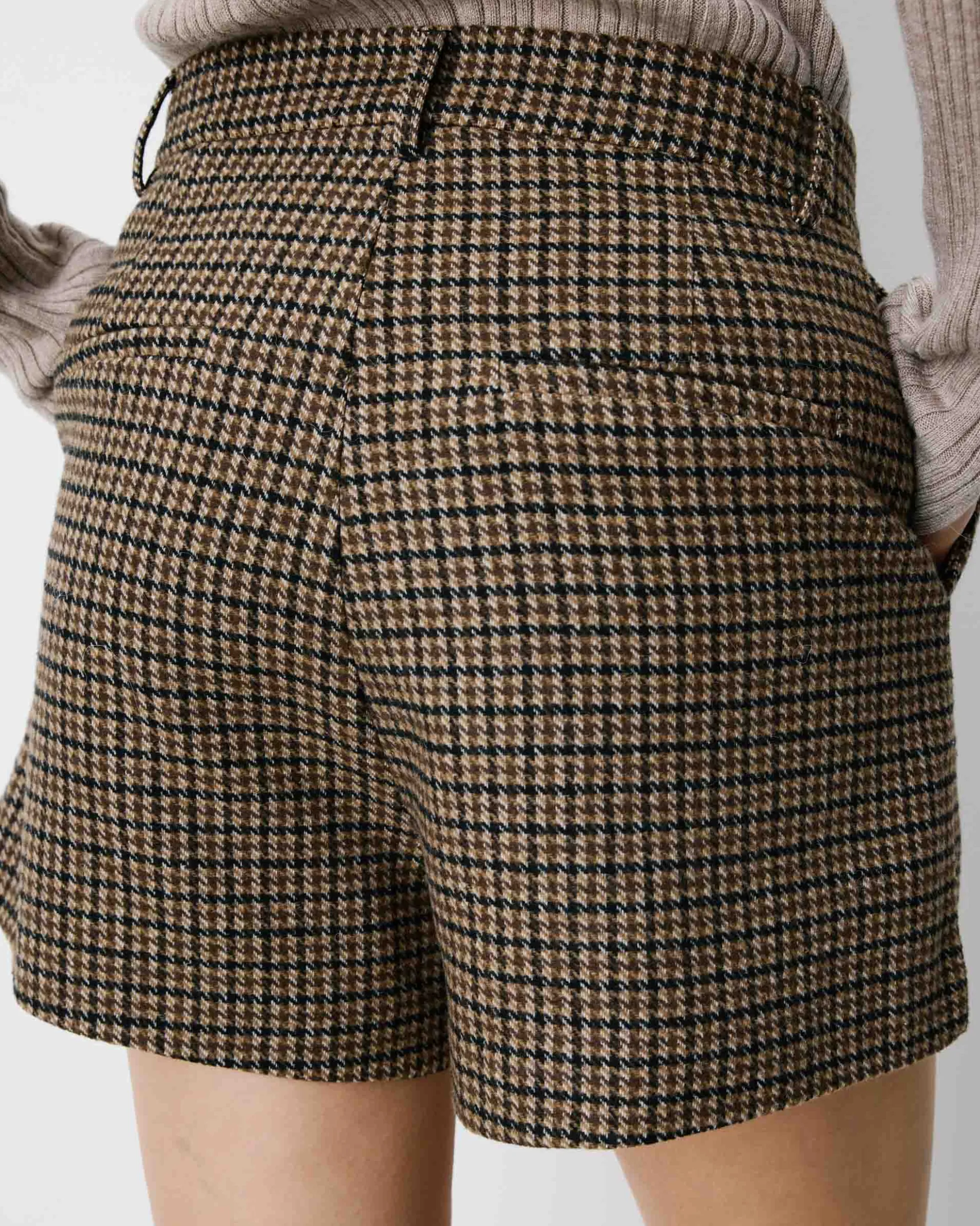 Short tailleur pied-de-poule taille haute coffee Arsenio