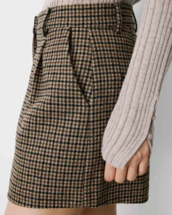 Short tailleur pied-de-poule taille haute coffee Arsenio