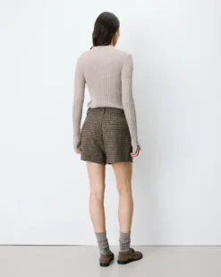Short tailleur pied-de-poule taille haute coffee Arsenio