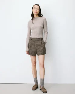 Short tailleur pied-de-poule taille haute coffee Arsenio