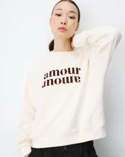 Sweat ample à message ecru Amery