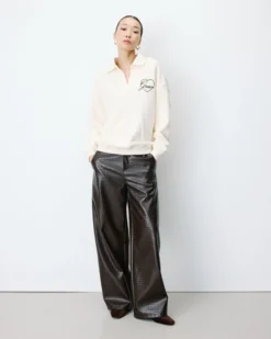 Sweat oversize col polo ouvert ecru Archibald