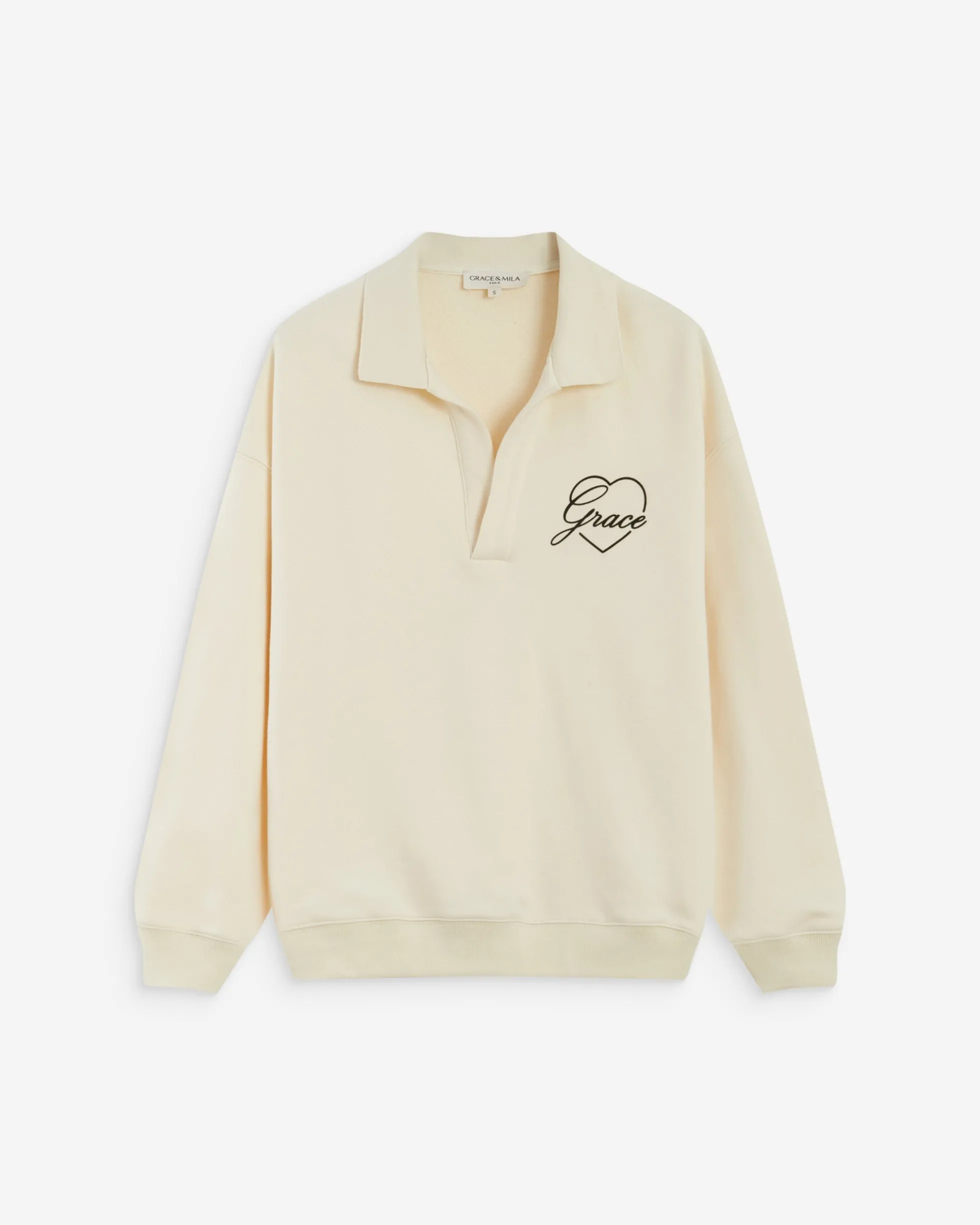 Sweat oversize col polo ouvert ecru Archibald