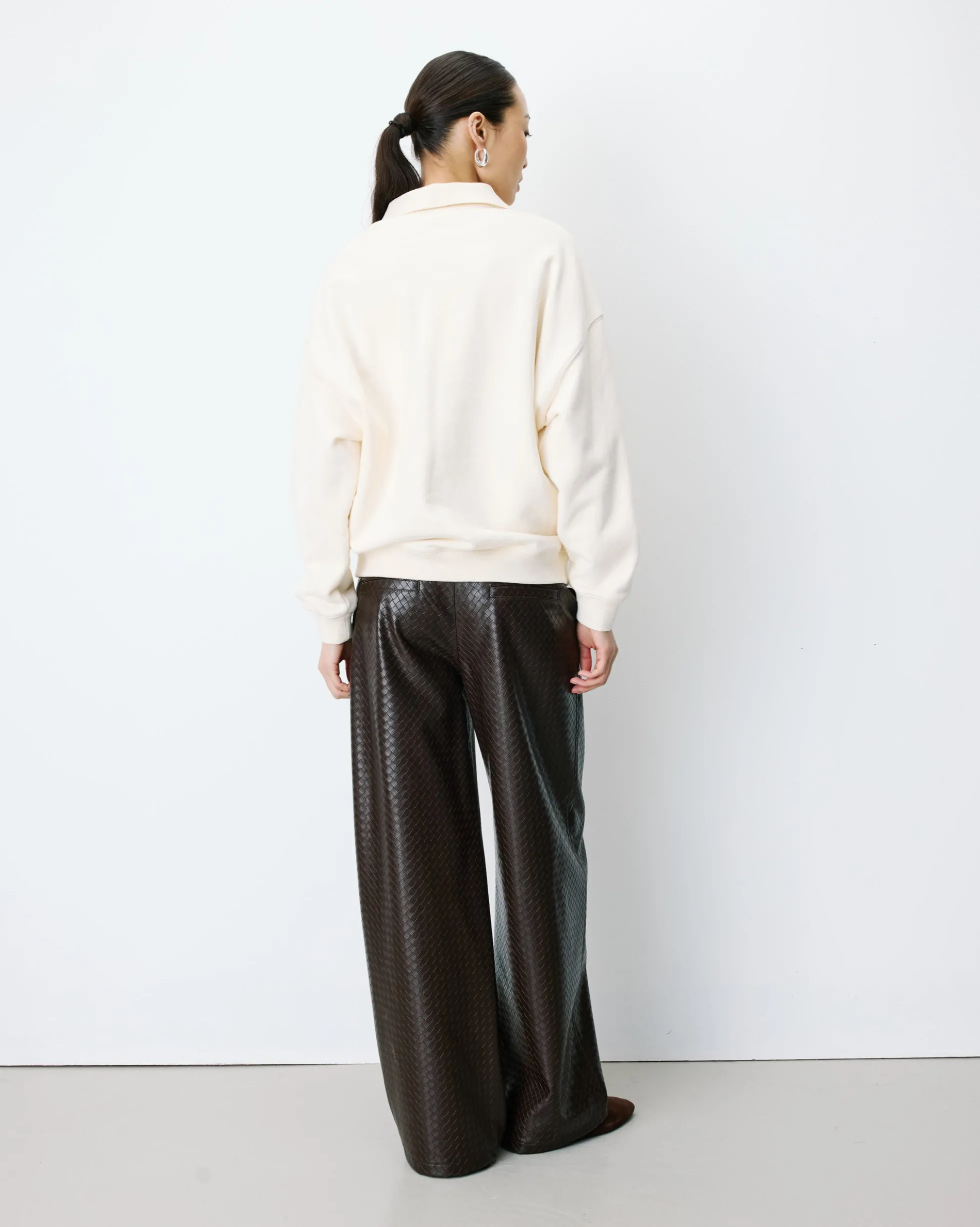 Sweat oversize col polo ouvert ecru Archibald