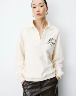 Sweat oversize col polo ouvert ecru Archibald
