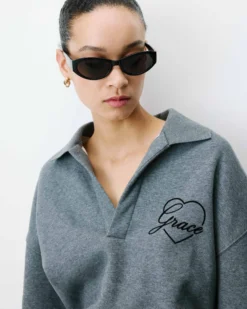 Sweat oversize col polo ouvert anthracite Archibald