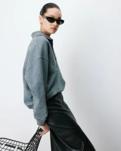 Sweat oversize col polo ouvert anthracite Archibald