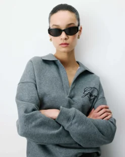 Sweat oversize col polo ouvert anthracite Archibald