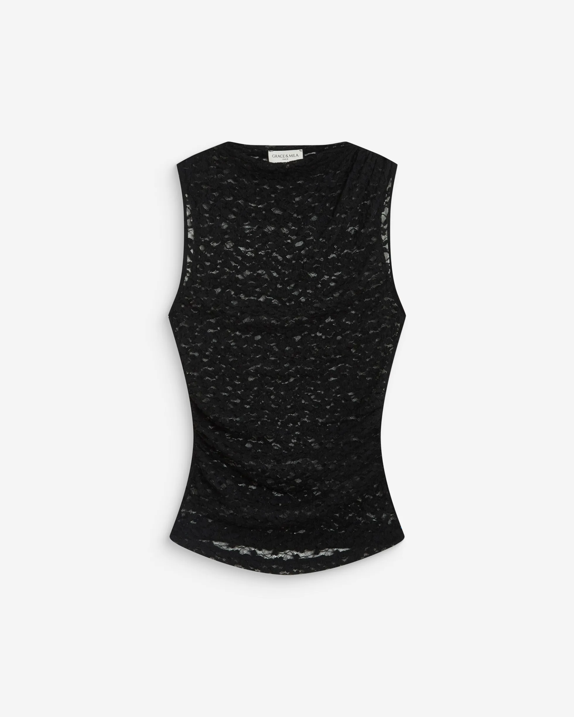 Top ajusté sans manches en dentelle noir Avila