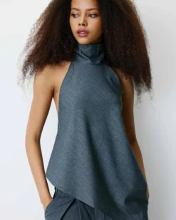 Top asymétrique fluide sans manches dos nu anthracite Binni