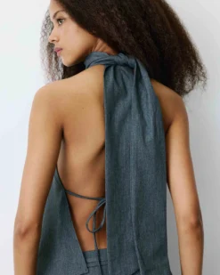Top asymétrique fluide sans manches dos nu anthracite Binni